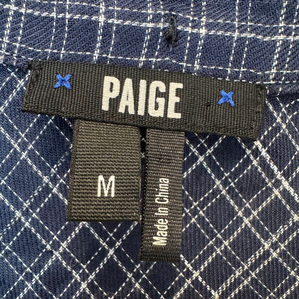 PAIGE Calissa Navy Plaid Flannel Peacoat Gunmetal Jimmy Check Top Medium - Picture 3 of 12